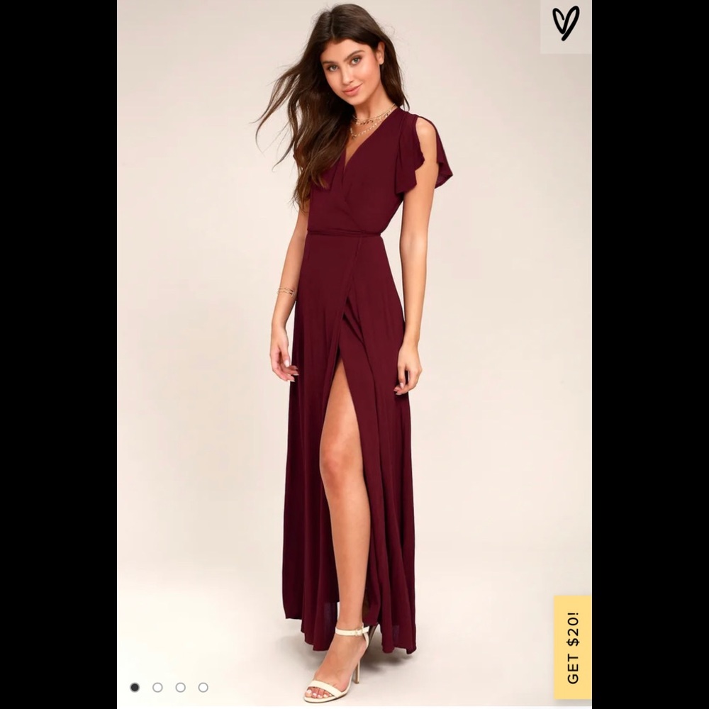 NWT Lulu’s Burgundy wrap Maxi Dress